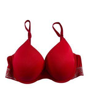 Victorias Secret Pink Bra Size 34D Everywhere Push Up Red Silver Glitter